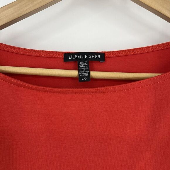 Eileen Fisher Tunic Top Size Large Red Cap Sleeve Minimalist Jersey Bateau Neck - Picture 3 of 7